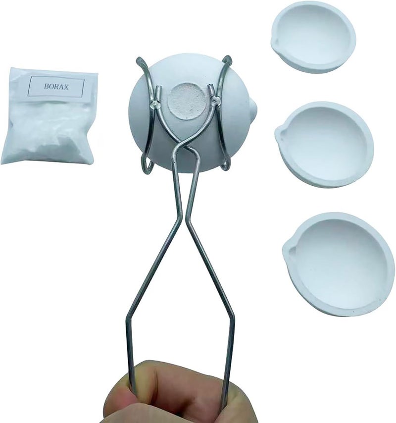 HWJMS 2.76" 4PCS 150g Ceramic Crucible Bowl Dish Cup with Clip Tongs Handle 2A with Pure 20g Borax for Jewelry Gold Silver Brass Casting Refining Quartz Tool - Image 4